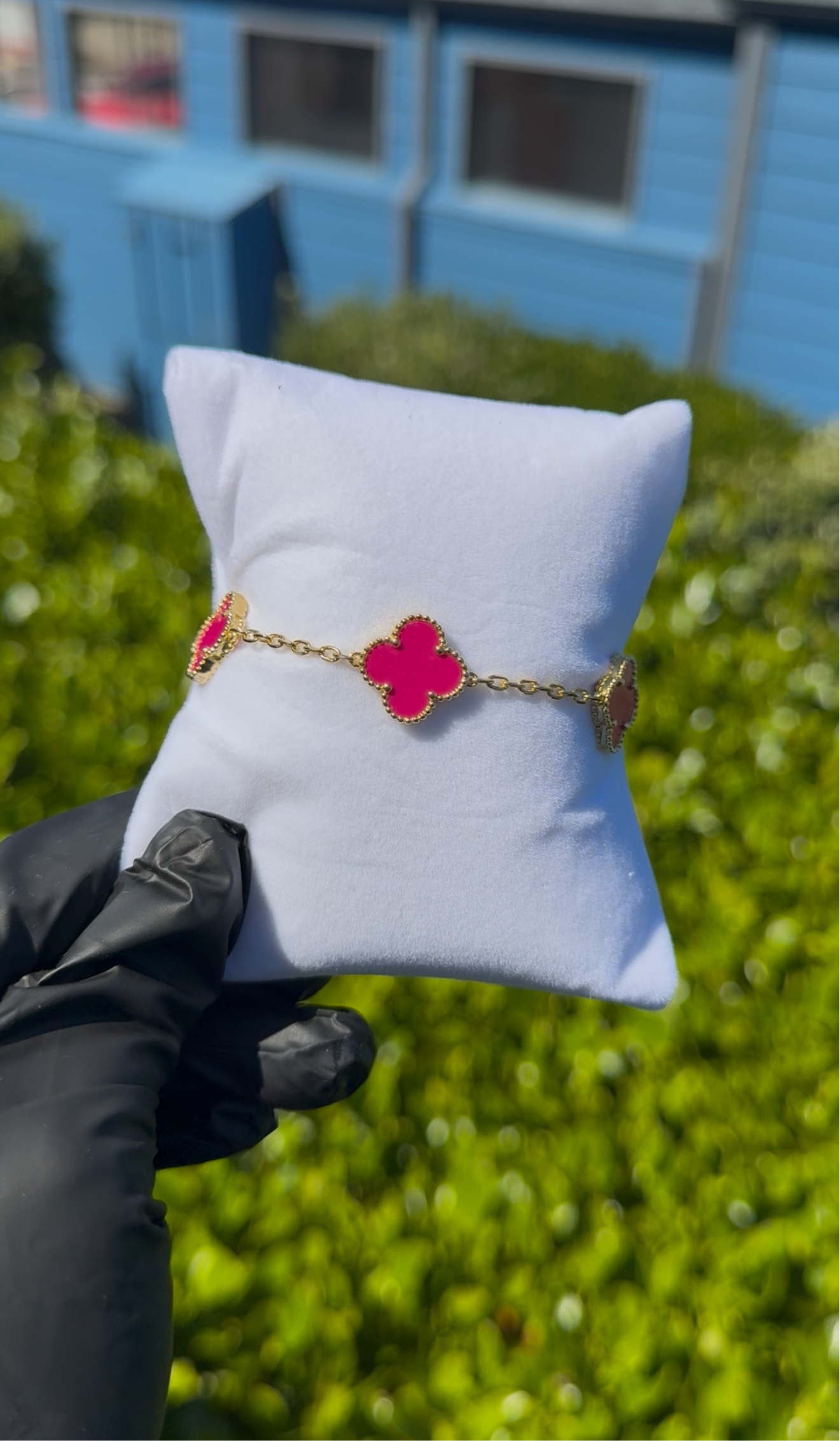 Clover Gold Bracelet - Fucsia