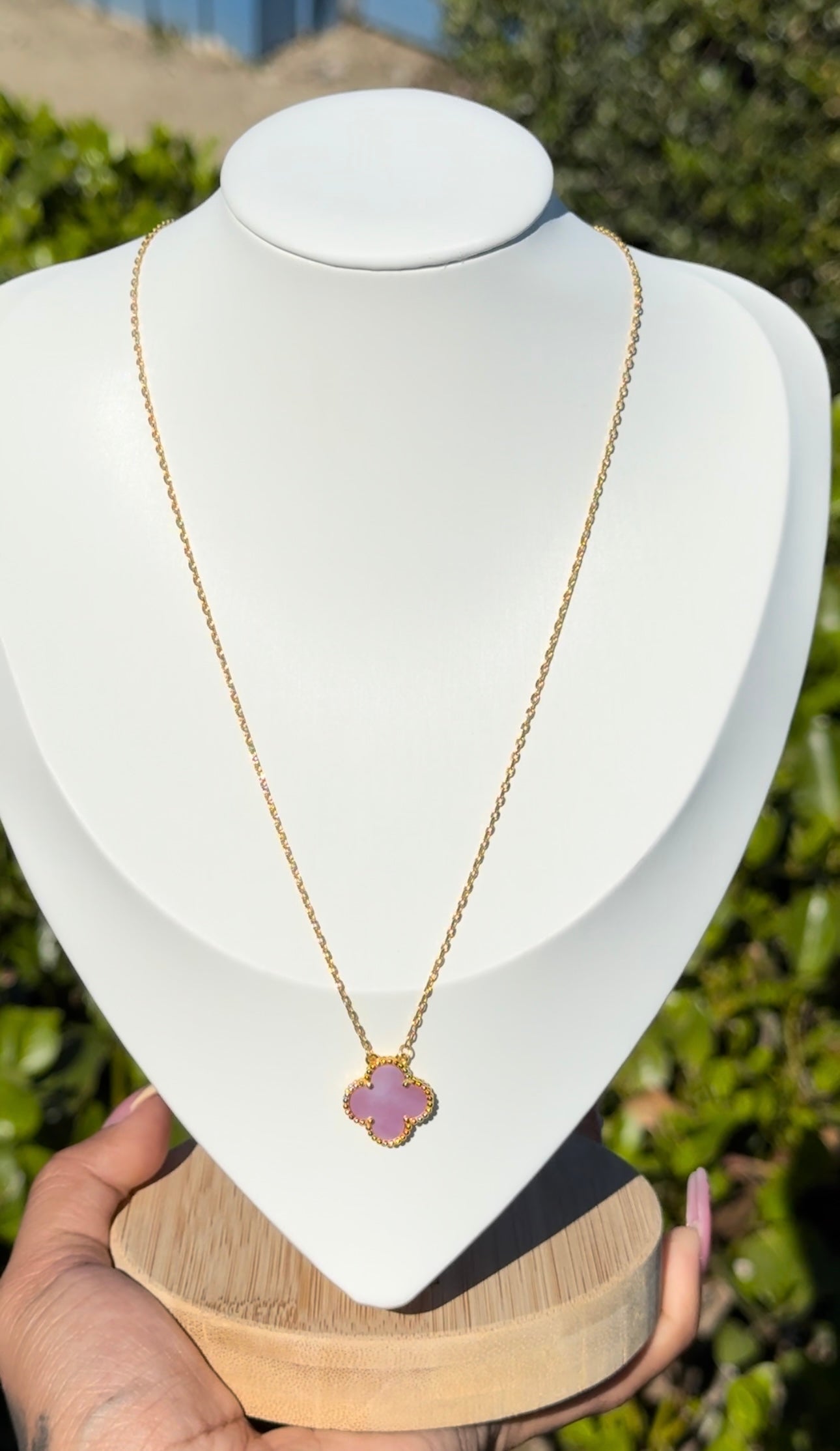 Clover Gold Necklace - Pink