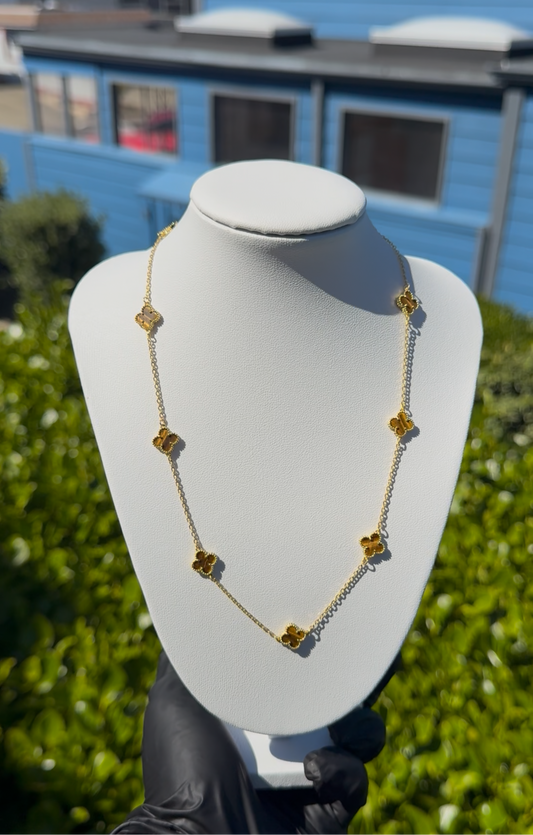 10 Flowers Clover Necklace - Brown