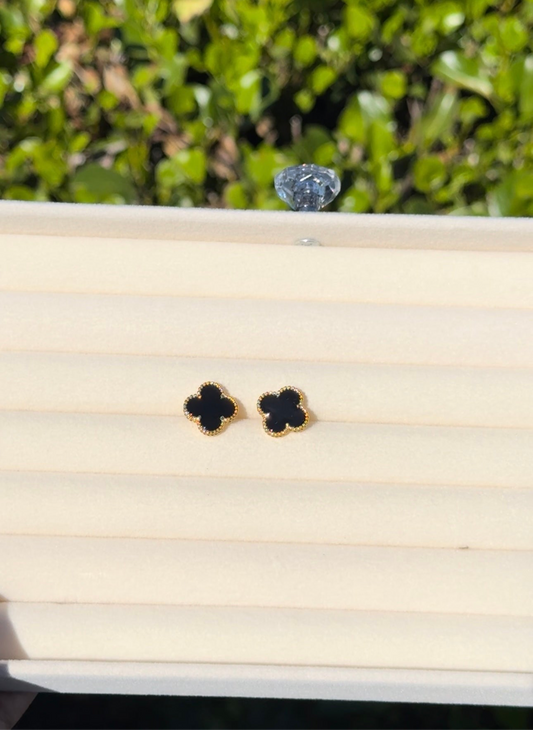 Clover Gold Earrings - Black / 15 mm