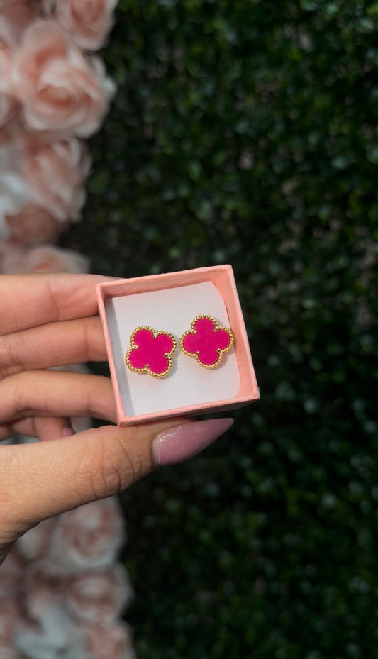 Clover Gold Earrings - Fucsia