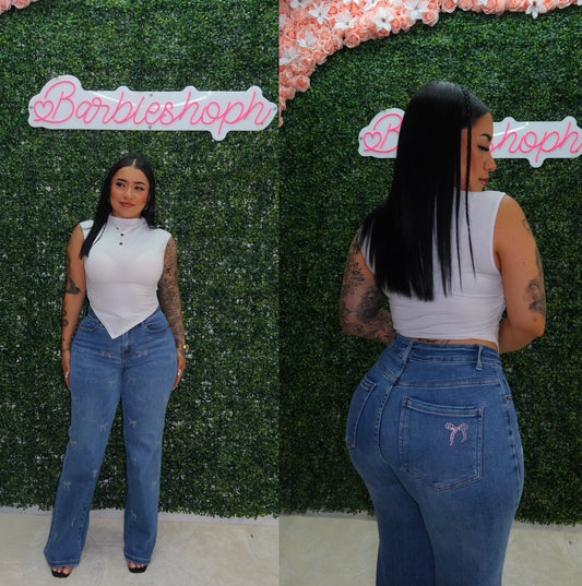 Sweet Bow High Waist Jeans (Good Stretch)
