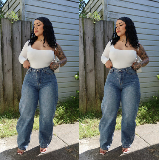 Trendy Rhinestone Jeans