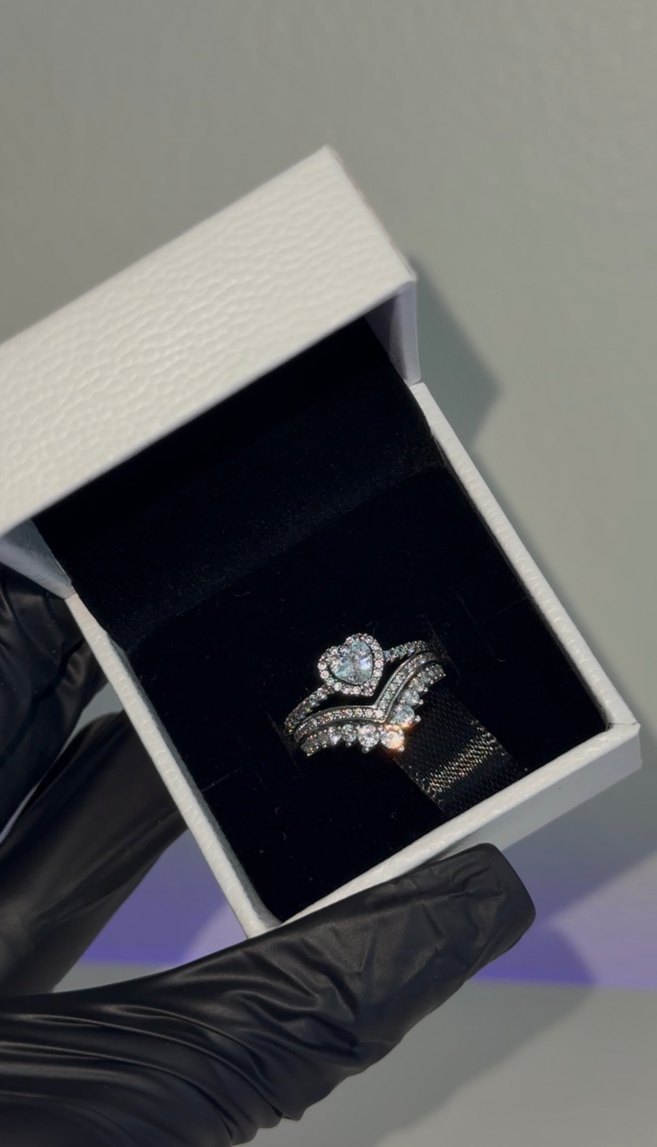 Heart Of Rose Princess Stacking Ring Set - Silver