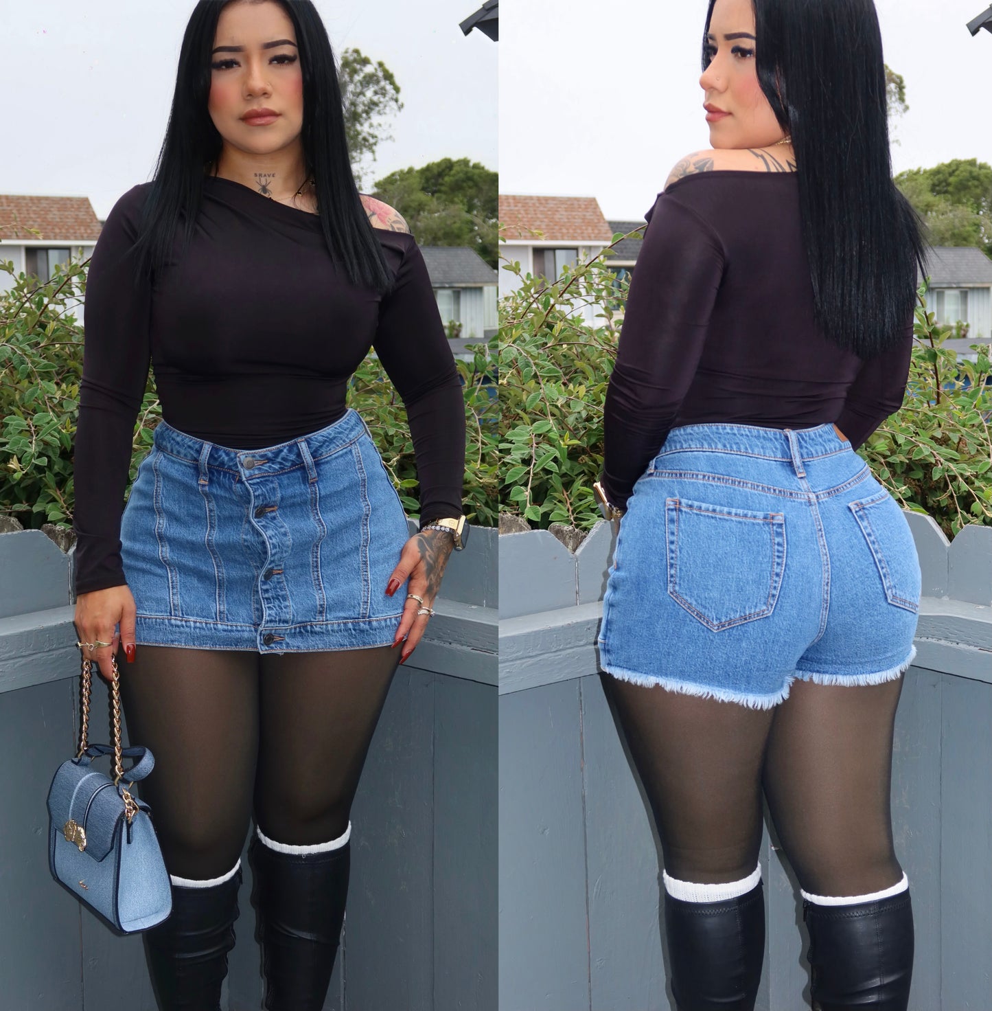 Denim Skort With Buttons