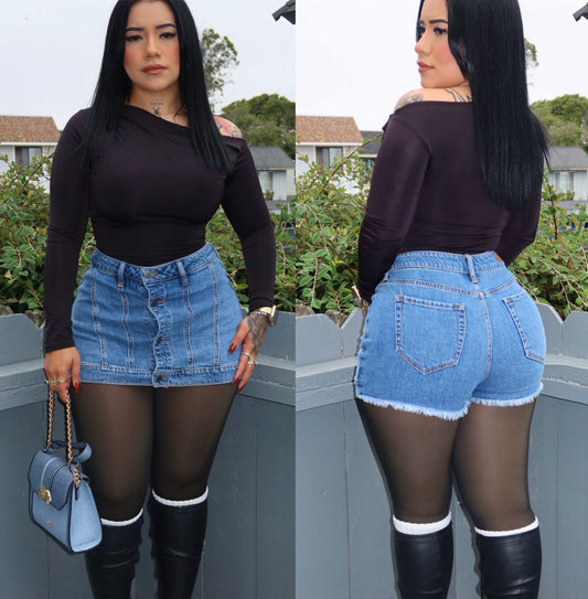 Denim Skort With Buttons