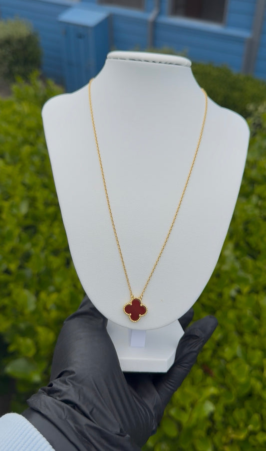 Clover Gold Necklace - Burgundy