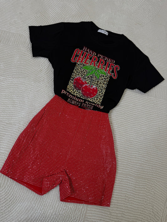 Trendy Rhinestone Short - Red