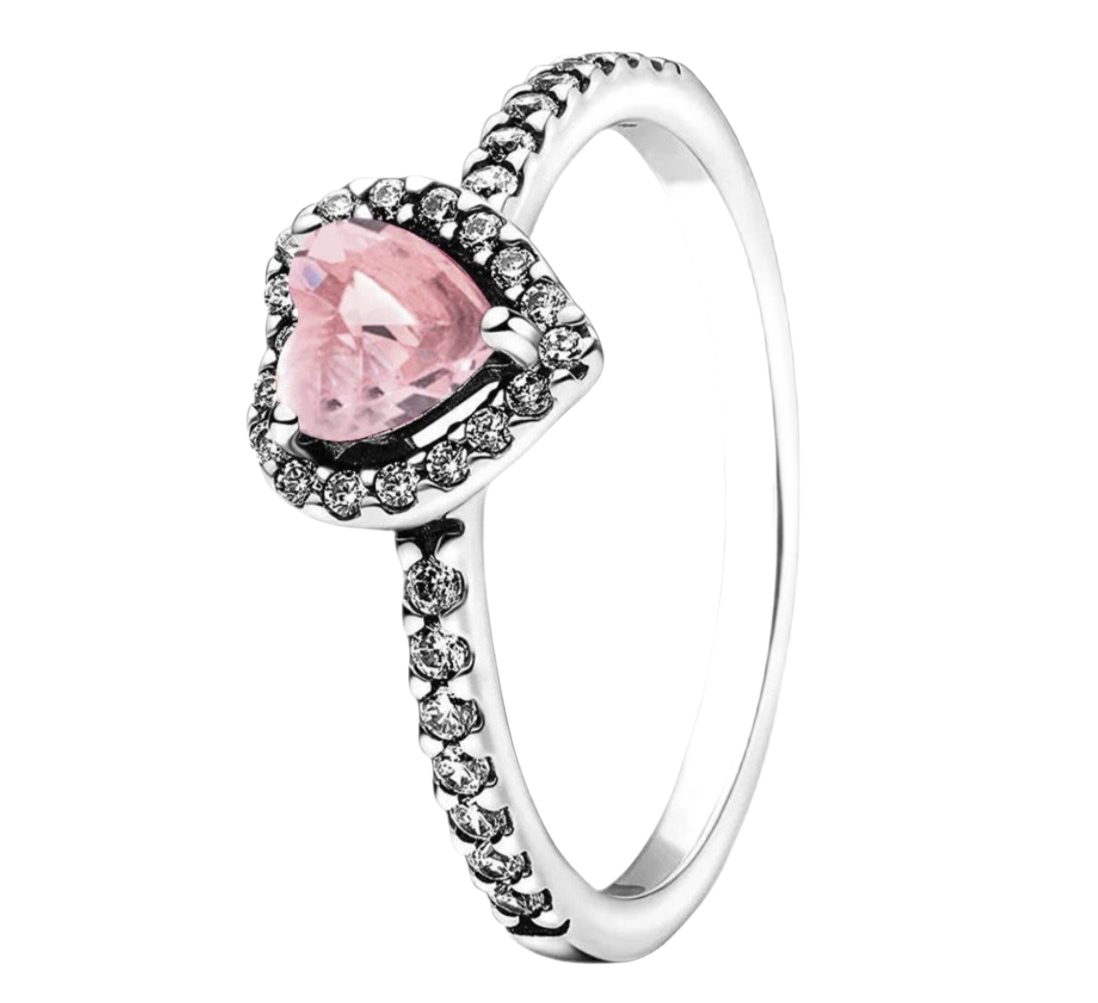 Silver- Pink Heart Ring