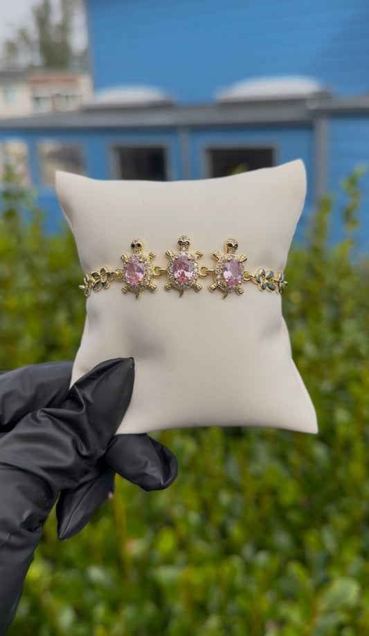 Pink Turtle Charm Bracelet