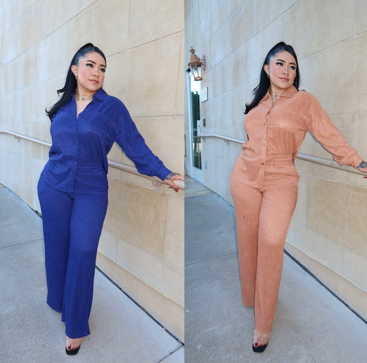 2 Pieces Button Up Long Sleeve & Pants - Comfortable Clothing