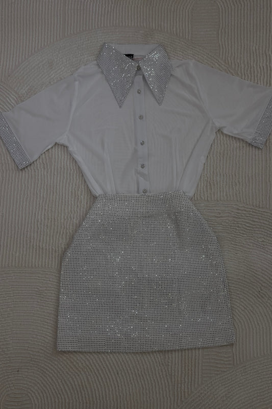 Rhinestone Skirt - White