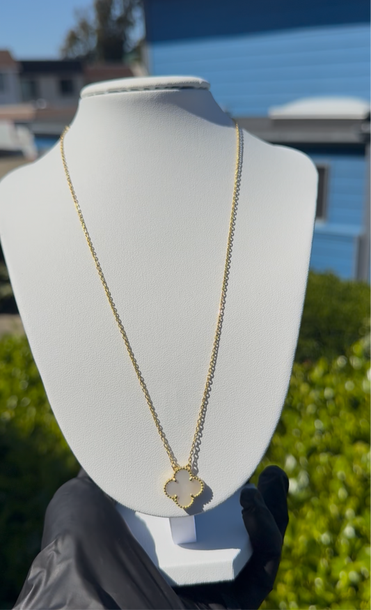 Clover Gold Necklace - White